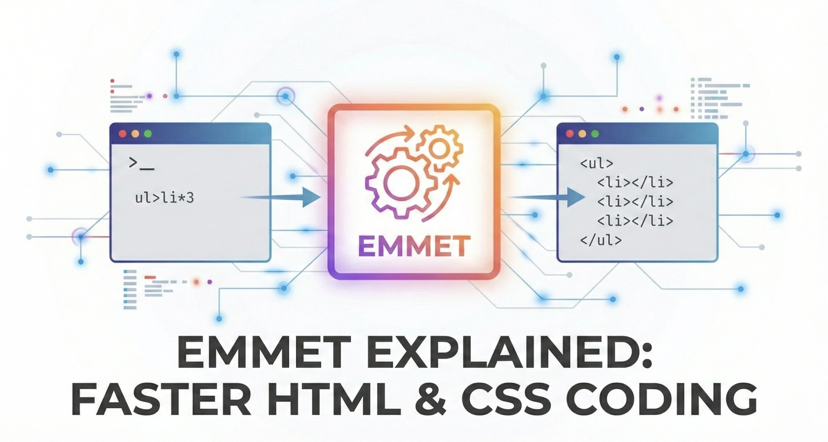 Emmet abbreviations illustrated with code blocks